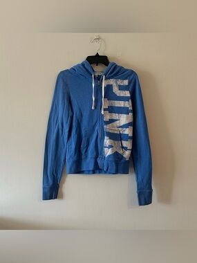 Vintage Y2K Victoria’s Secret Pink Blue Graphic Logo Zip Up Hoodie M Spellout